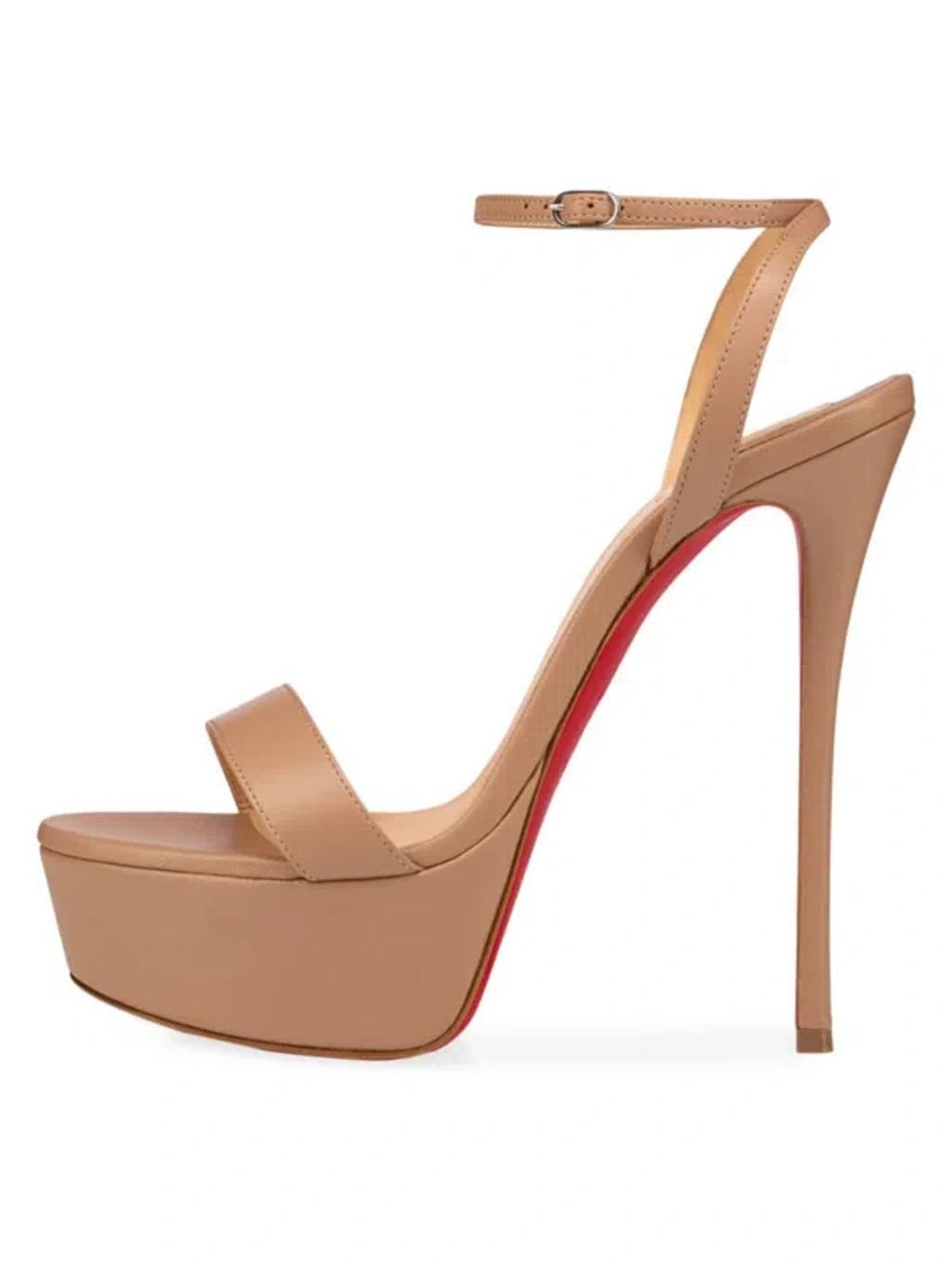 Loubi Queen Alta 150mm Leather Platform Sandals In Dark Beige Product Image