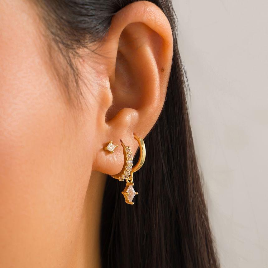 Set: Rhinestone Stud Earring + Hoop Earring Product Image