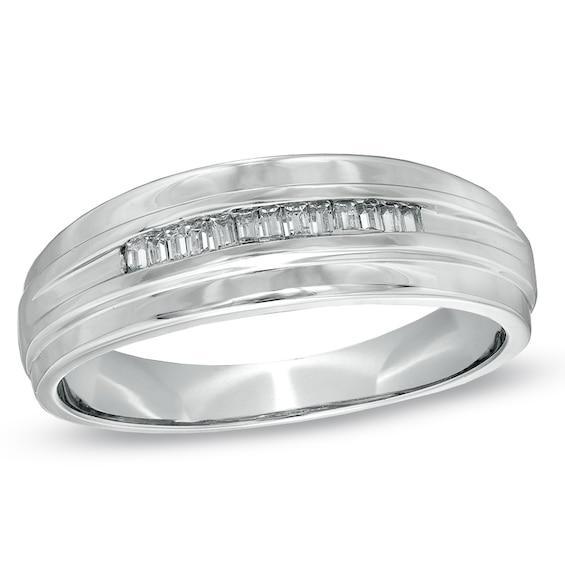 Men's 1/6 CT. T.w. Baguette Diamond Wedding Band in 10K White Gold Product Image