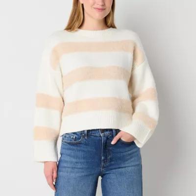 a.n.a Womens Crew Neck Long Sleeve Striped Pullover Sweater Product Image