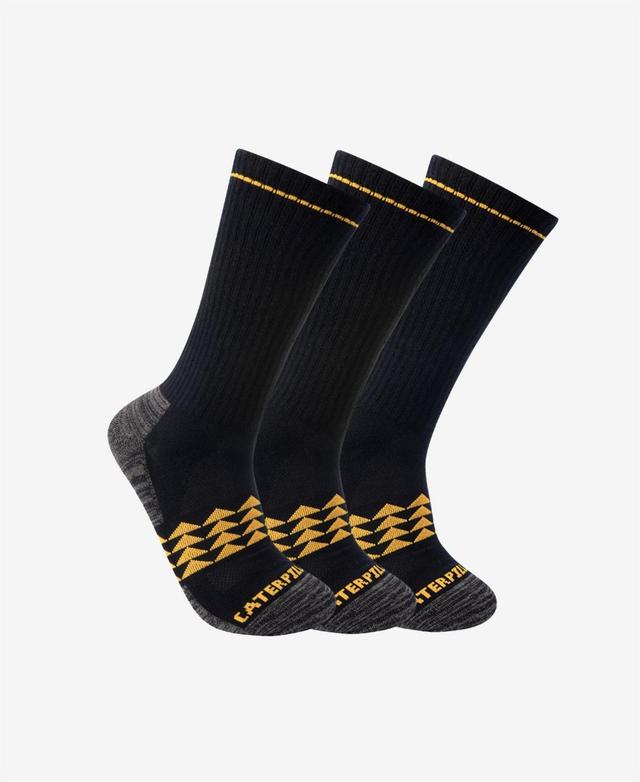 Caterpillar Mens Half Cushion Crew Socks, Pack of 3 - Black Product Image