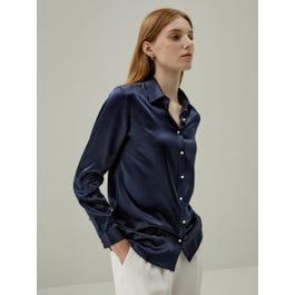 Women Classic Pearl Button Silk Shirt Product Image