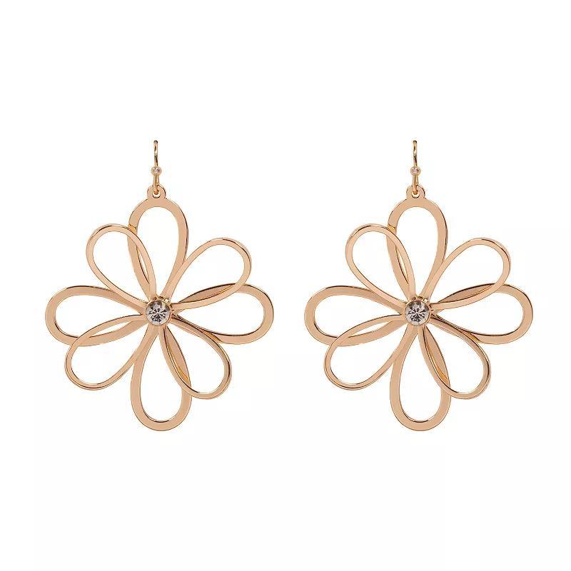 Emberly Gold Tone Openwork Floral & Stone Drop Earrings, Womens, Clear Product Image