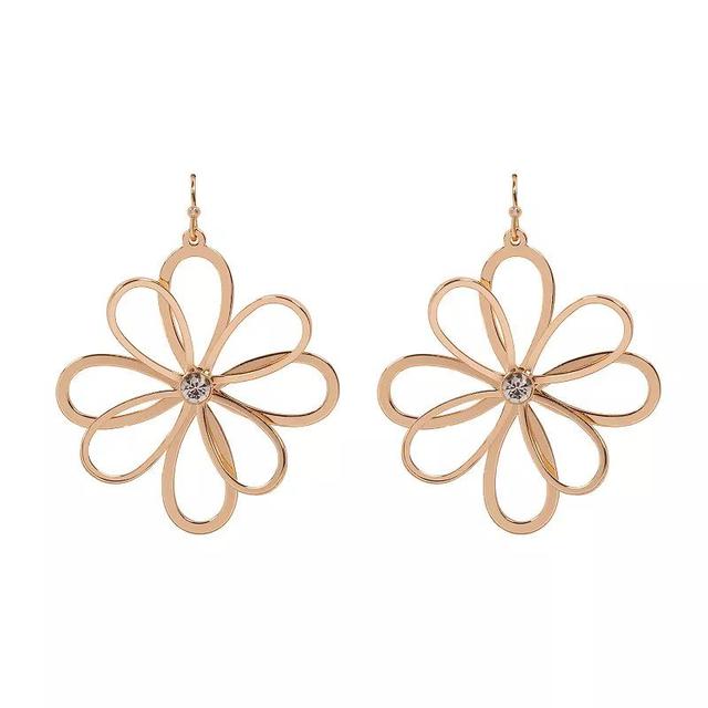 Emberly Gold Tone Openwork Floral & Stone Drop Earrings, Womens, Clear Product Image