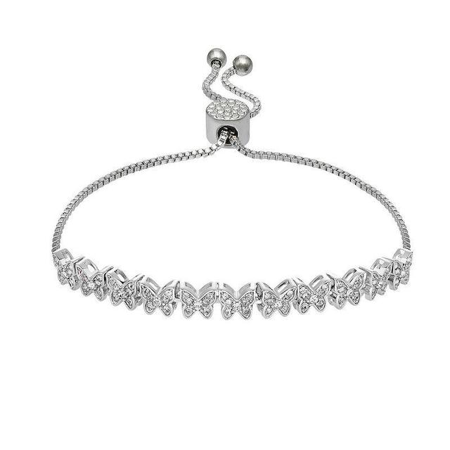 Brilliance Crystal Butterflies Adjustable Bracelet, Womens Silver Tone White Product Image