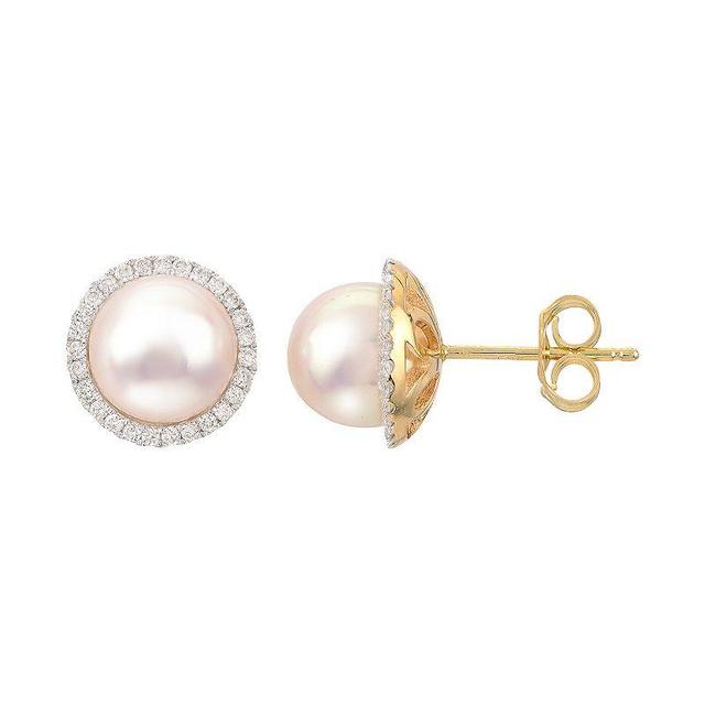 PearLustre by Imperial 14k Gold Akoya Cultured Pearl & 1/4 Carat T.W. Diamond Halo Stud Earrings, Womens Product Image