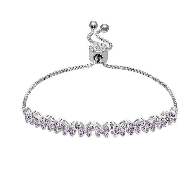 Brilliance Crystal Butterflies Adjustable Bracelet, Womens Silver Tone Purple Product Image