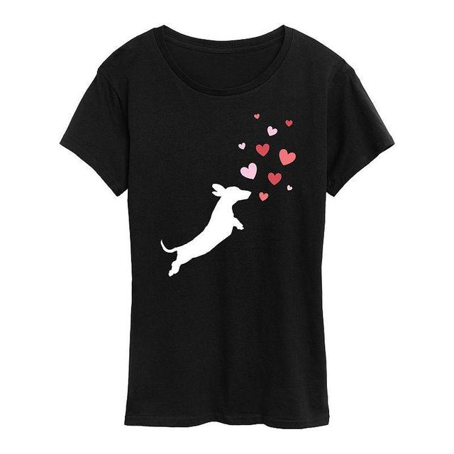 Womens Dachshund Chasing Hearts Graphic Tee Product Image