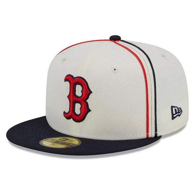 Mens New Era Cream/Navy Boston Red Sox Chrome Sutash 59FIFTY Fitted Hat Product Image