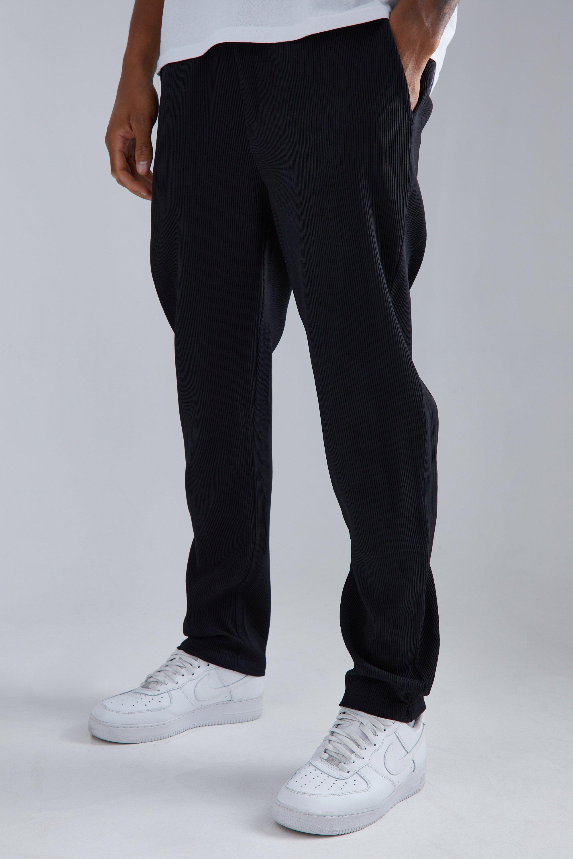 Mens Black Tall Elastic Waist Tapered Fit Pleated Trouser, Black Product Image