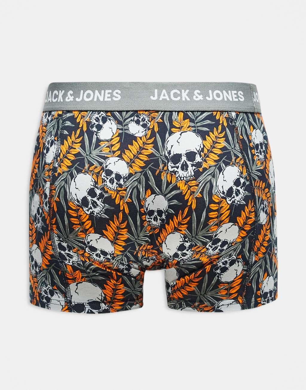 Jack & Jones 3 pack trunks in skull print in navy Product Image