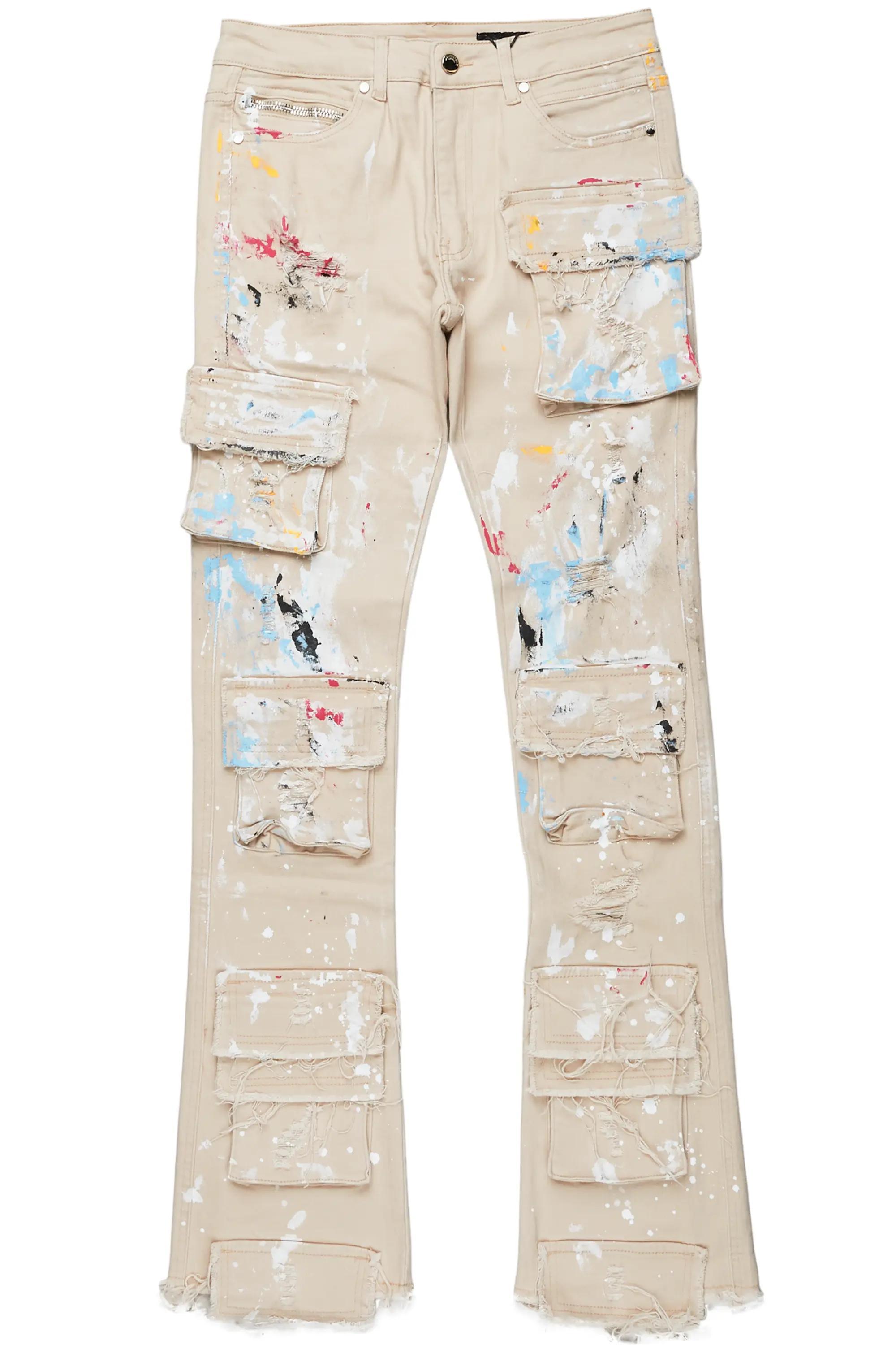 Orien Beige Painter Stacked Flare Jean Male Product Image