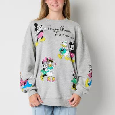 Juniors Womens Crew Neck Long Sleeve Mickey and Friends Sweatshirt Product Image