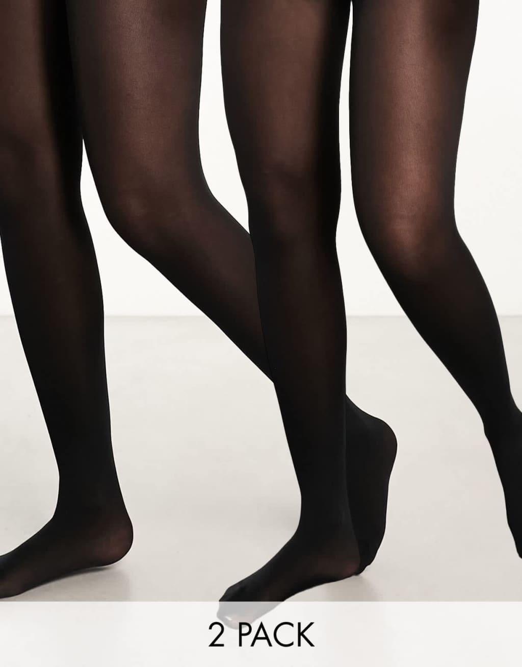 ASOS DESIGN 2 pack 40 denier tights in black - BLACK Product Image