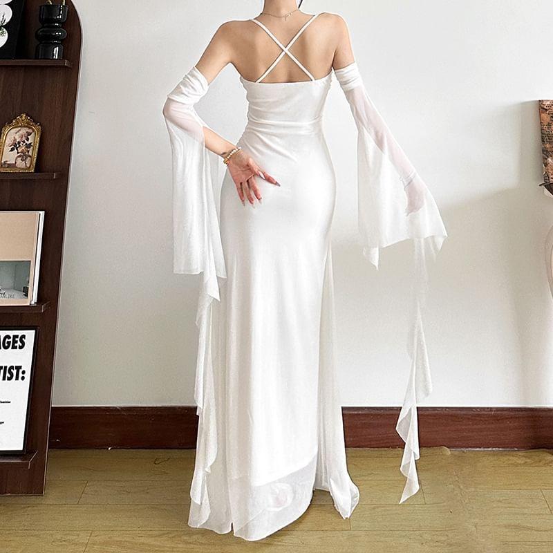 Spaghetti Strap Sweetheart Neckline Plain Maxi Sheath Dress Product Image