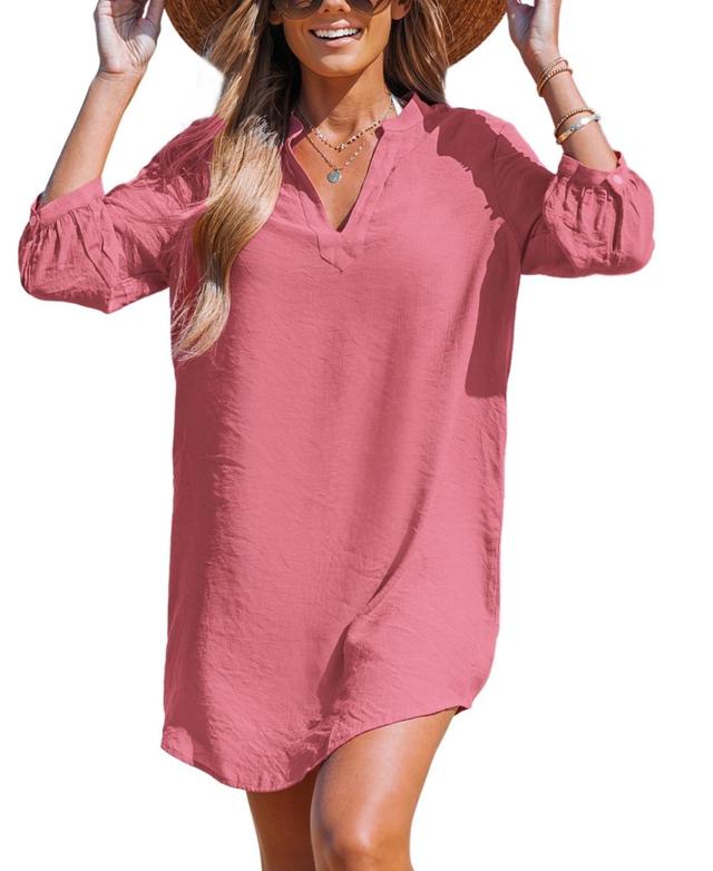 Womens V-Neck Cover-Up Dress - Beige Product Image