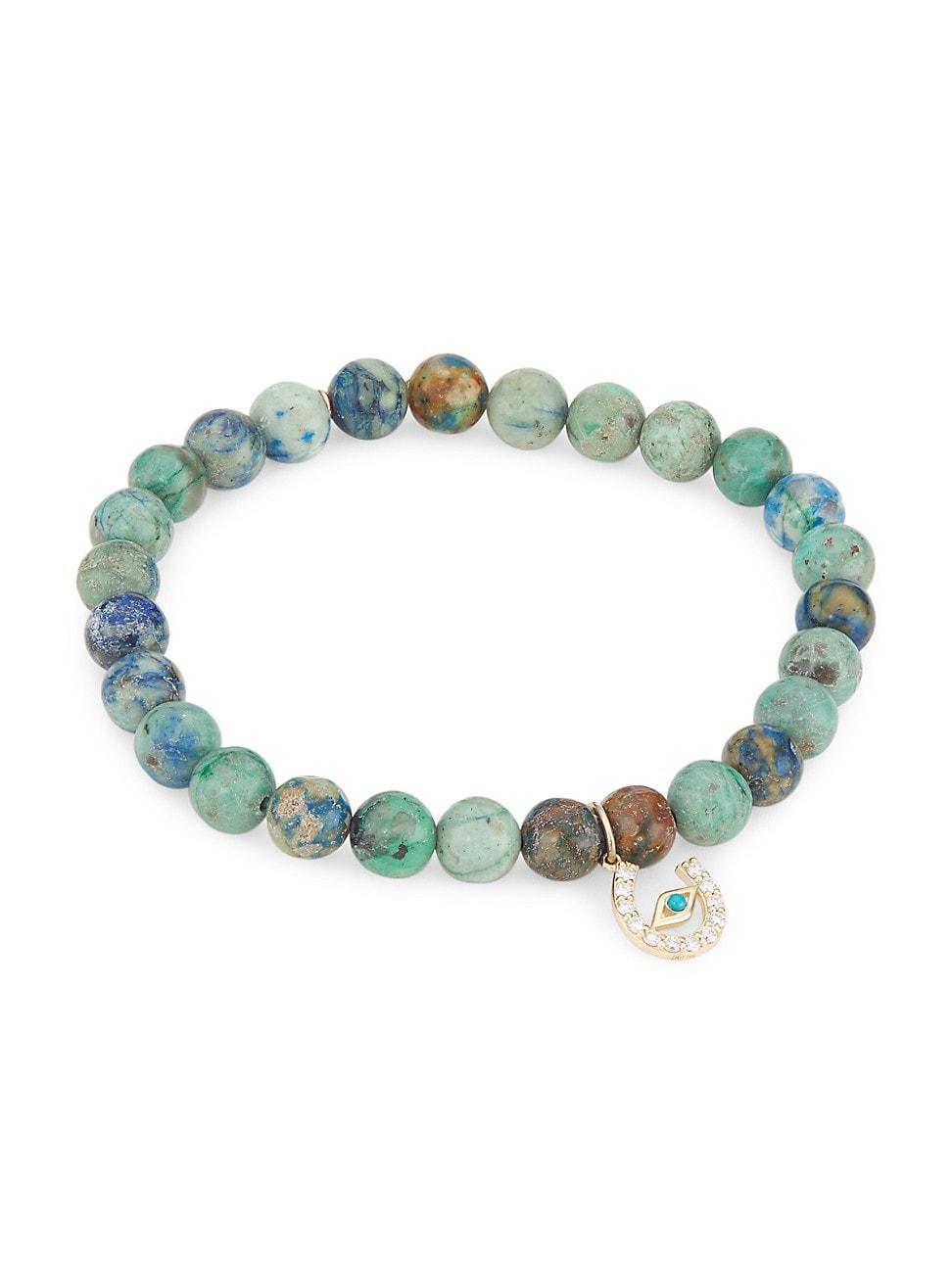 Womens 14K Yellow Gold, Chrysocolla, & Multi-Gemstone Beaded Bracelet Product Image