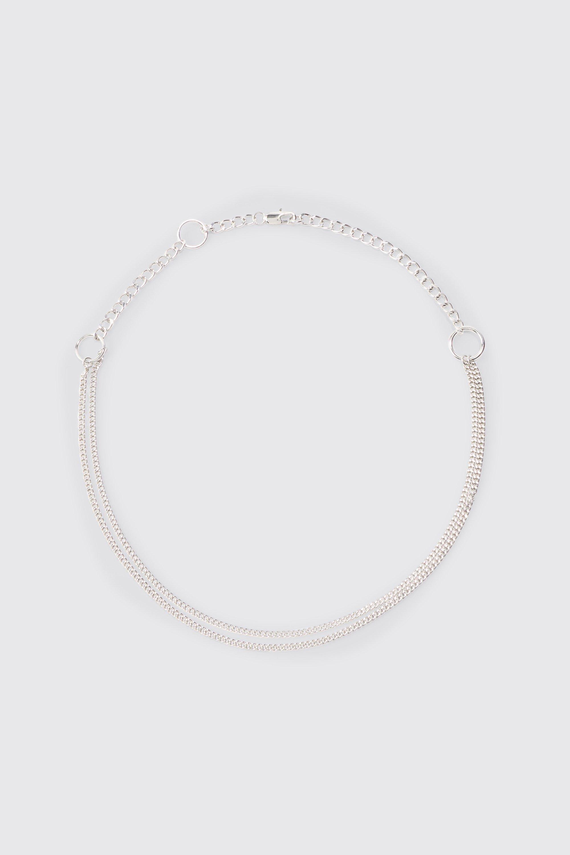 Loop Detail Metal Chain Necklace In Silver | boohooMAN USA Product Image