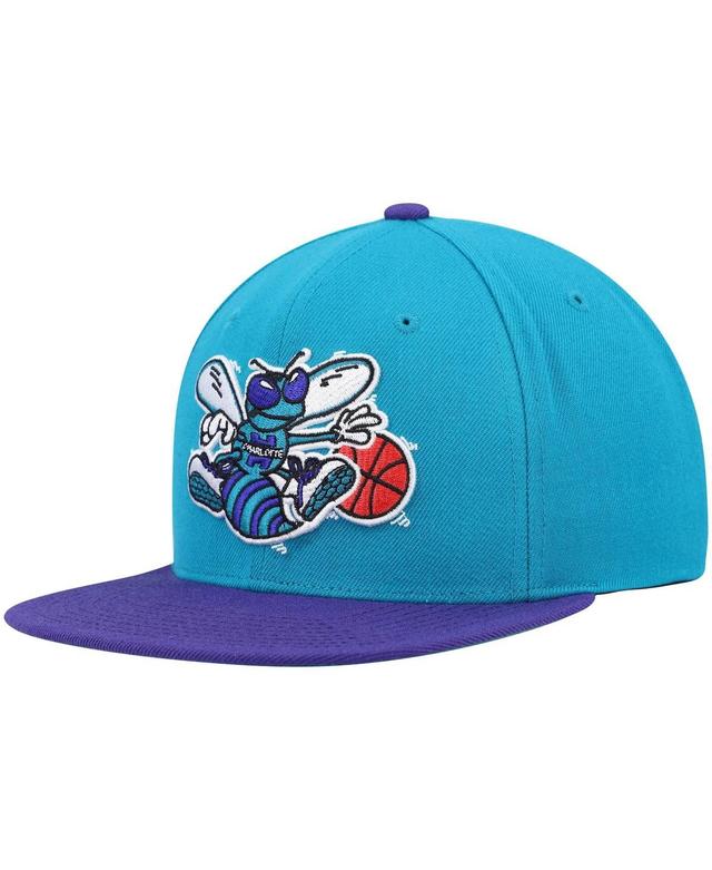 Mens Mitchell & Ness Teal and Purple Charlotte Hornets Hardwood Classics Team Two-Tone 2.0 Snapback Hat - Teal Product Image