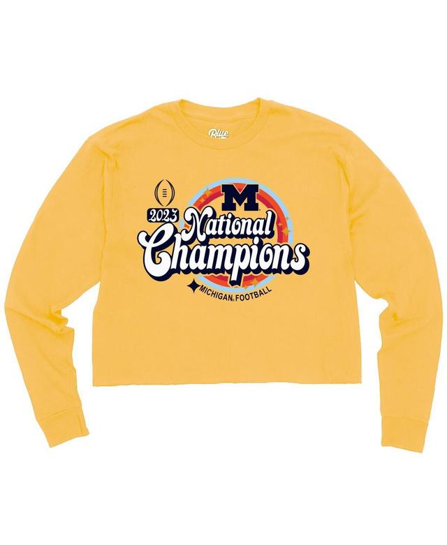 Womens Blue 84 Maize Michigan Wolverines College Football Playoff 2023 National Champions Cropped Long Sleeve T-shirt Product Image