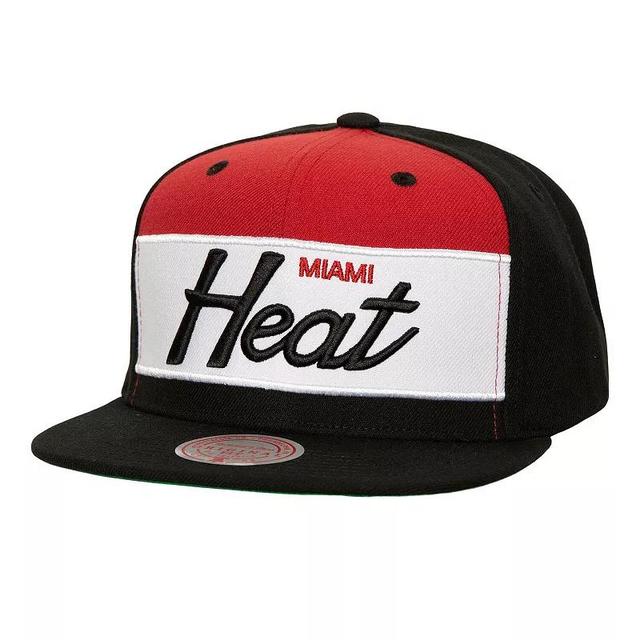 Mens Mitchell & Ness /Black Miami Heat Retro Sport Color Block Script Snapback Hat Product Image