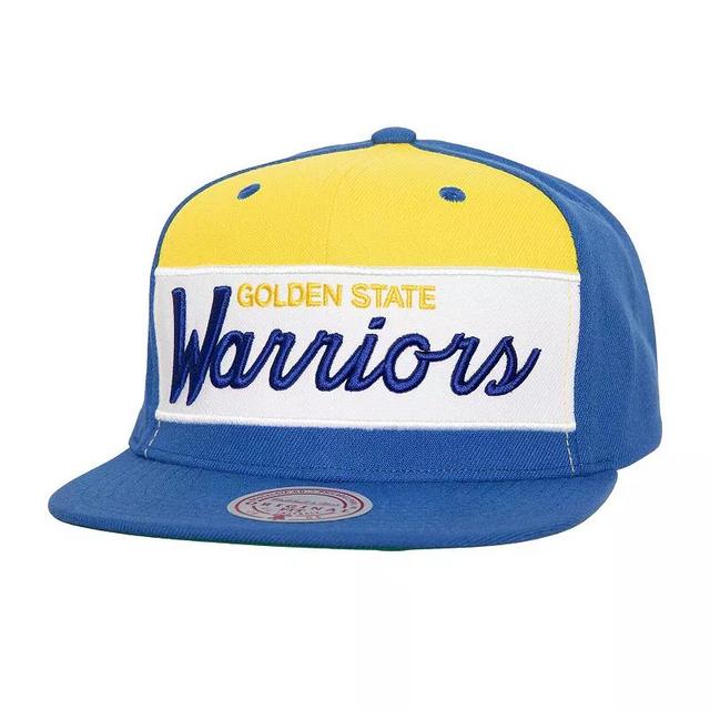 Mens Mitchell & Ness /Royal Golden State Warriors Retro Sport Color Block Script Snapback Hat Product Image