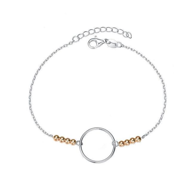 Two Tone Sterling Silver Circle Link Bracelet, Womens Product Image