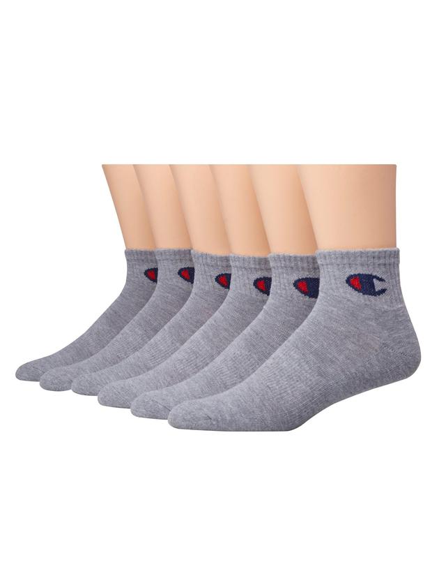 Champion Mens Ankle Socks, 6-pairs Heather Grey 10-13 Product Image