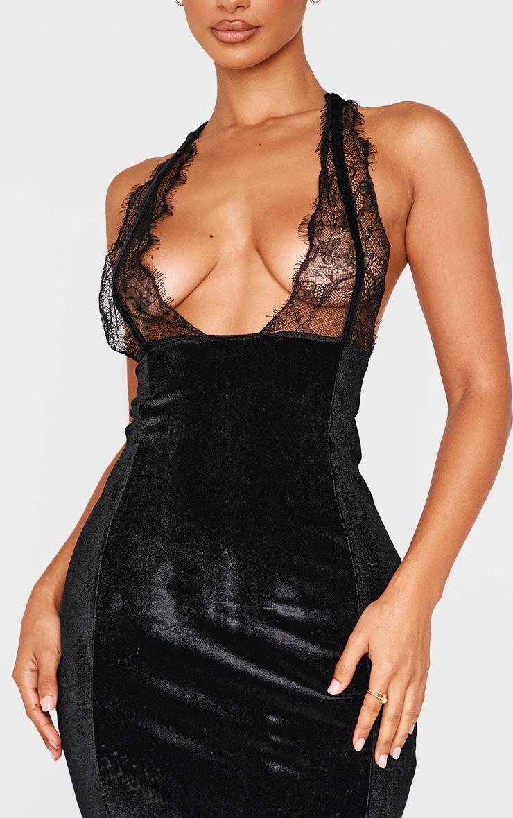 Petite Black Velvet Lace Detail Maxi Dress Product Image