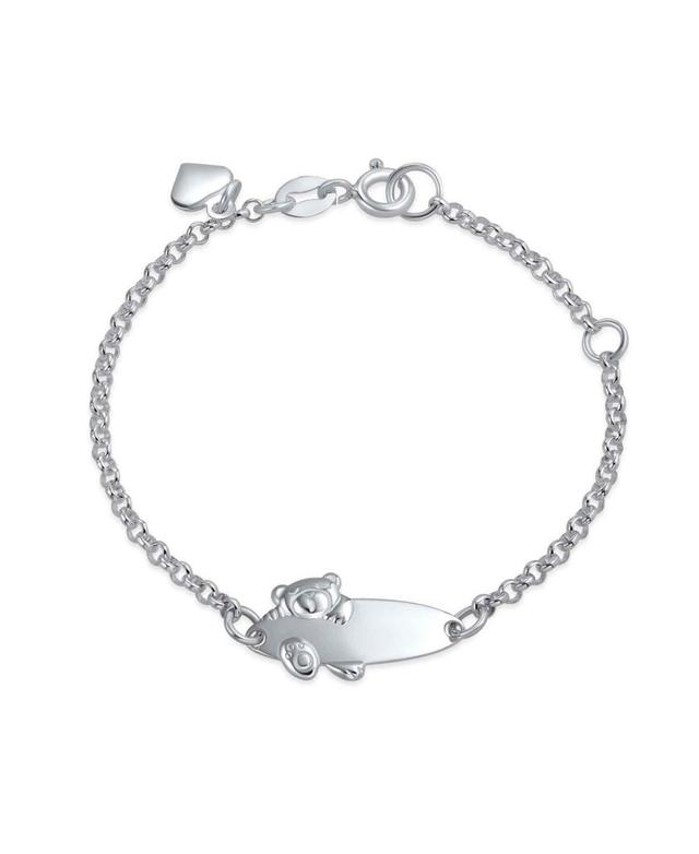 Bling Jewelry Name Plated Teddy Bear Id Identification Bracelet For Women Sterling Small Wrists 5-6 Inch - Silver Product Image