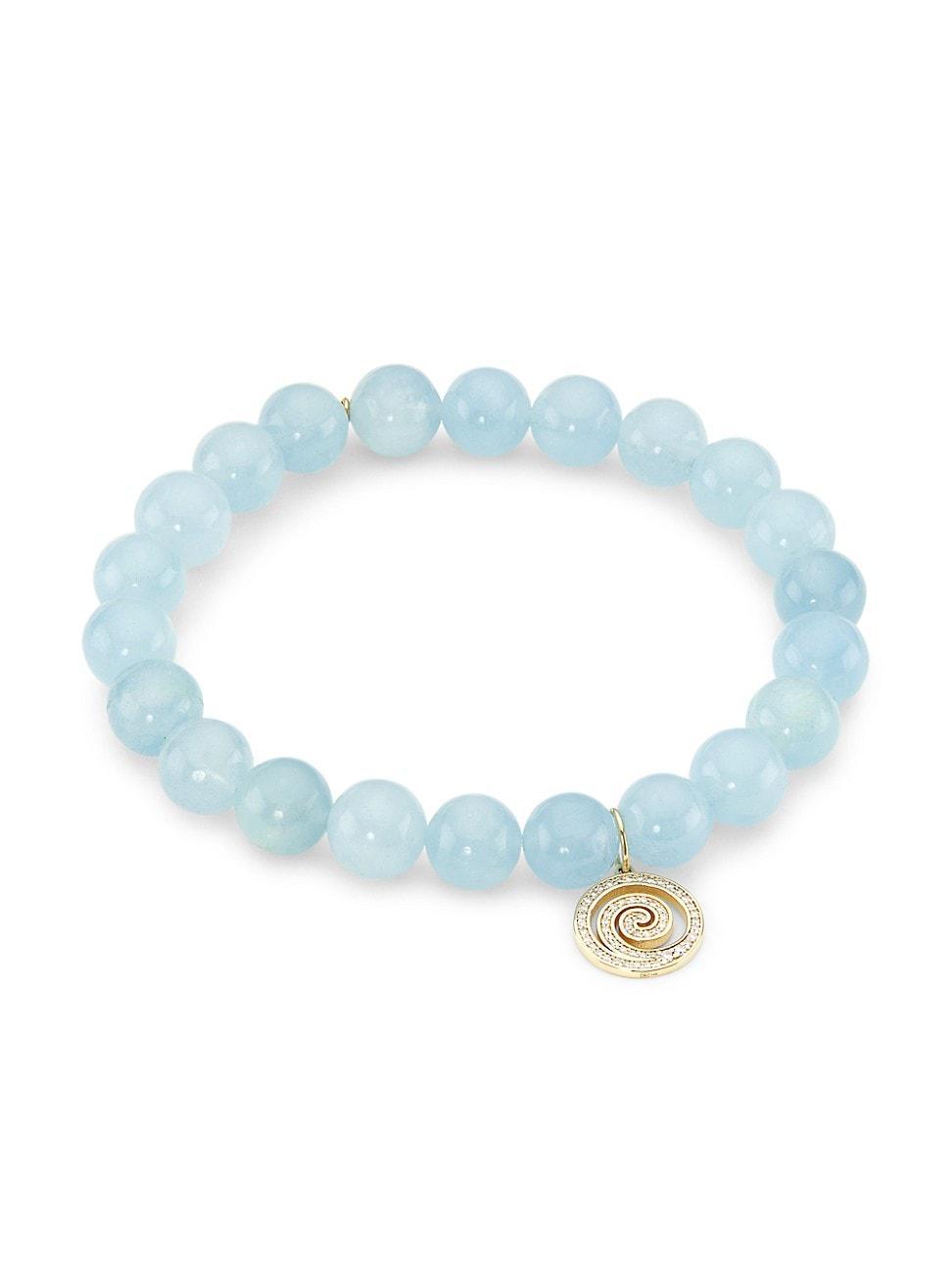 Womens 14K Yellow Gold, Aquamarine, & Diamond Beaded Bracelet Product Image