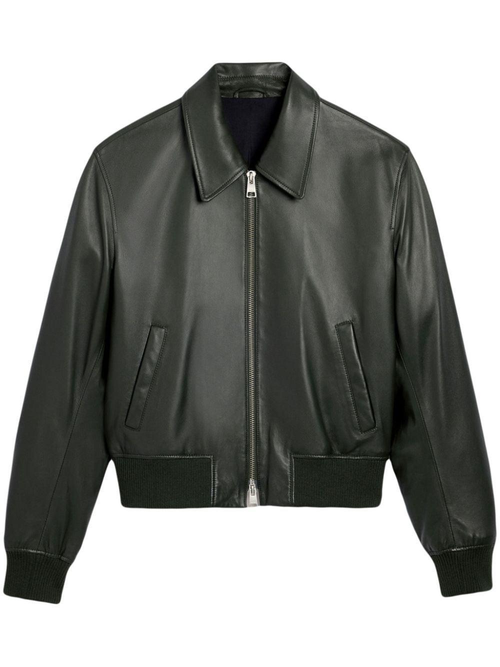 zip-up leather jacket Product Image