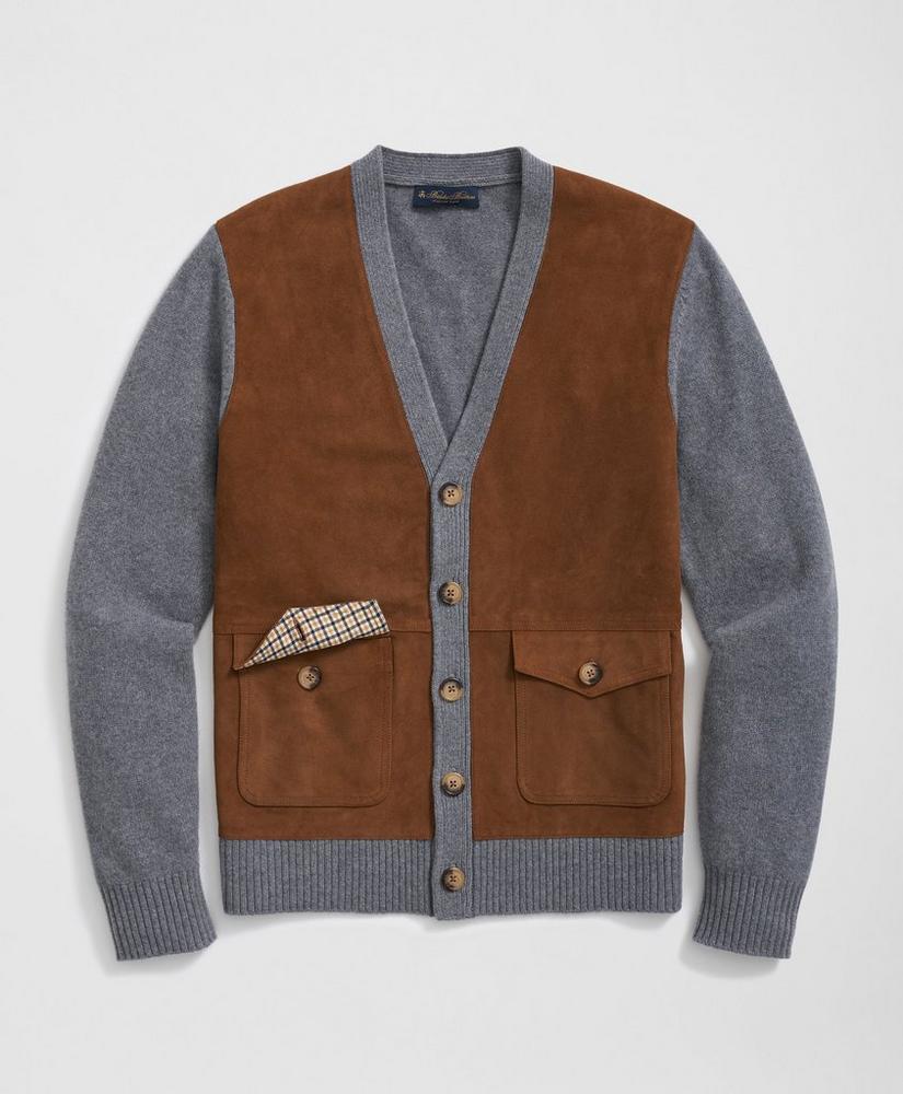 V-Neck Cardigan with Suede Panels in Wool-Cashmere Blend Product Image