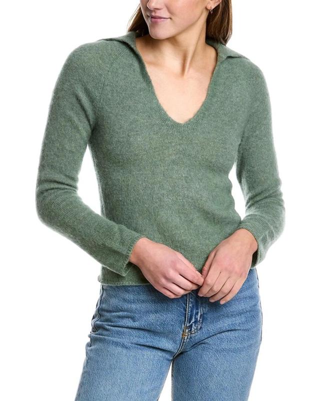 VINCE Brushed V-neck Polo Alpaca & Wool-blend Sweater In Green Product Image