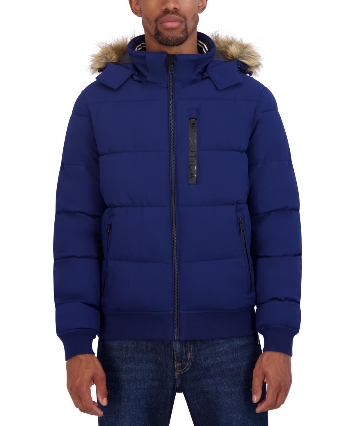 Nautica Mens Zip-Front Bomber Jacket with Faux Fur Hood Product Image