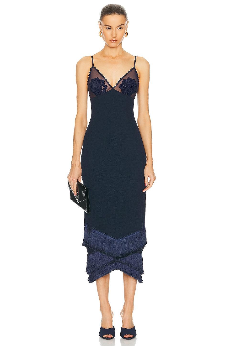 PatBO Embroidered Crochet Midi Dress in Navy product image