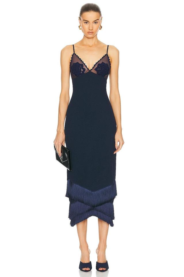 PatBO Embroidered Crochet Midi Dress in Navy Product Image