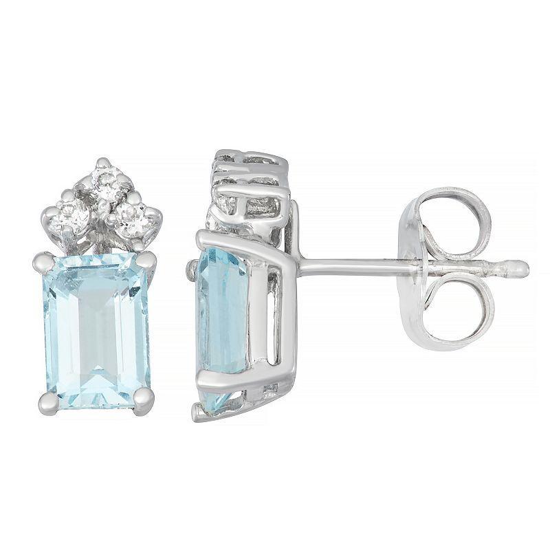 10k White Gold Aquamarine & 1/10 Carat T.W. Diamond Stud Earrings, Womens, Blue Product Image