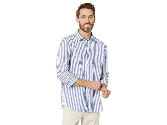 Vineyard Vines Stripe Linen Tisbury Shirt (Stripe Blue Bay 37) Men's Jacket Product Image