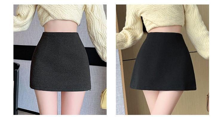 High Waist Plain Zip Slit Mini A-Line Skort Product Image