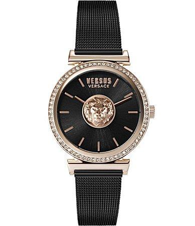 Versace Versus By Versace Womens Brick Lane Crystal Analog Black Tone Stainless Steel Mesh Bracelet Watch Product Image