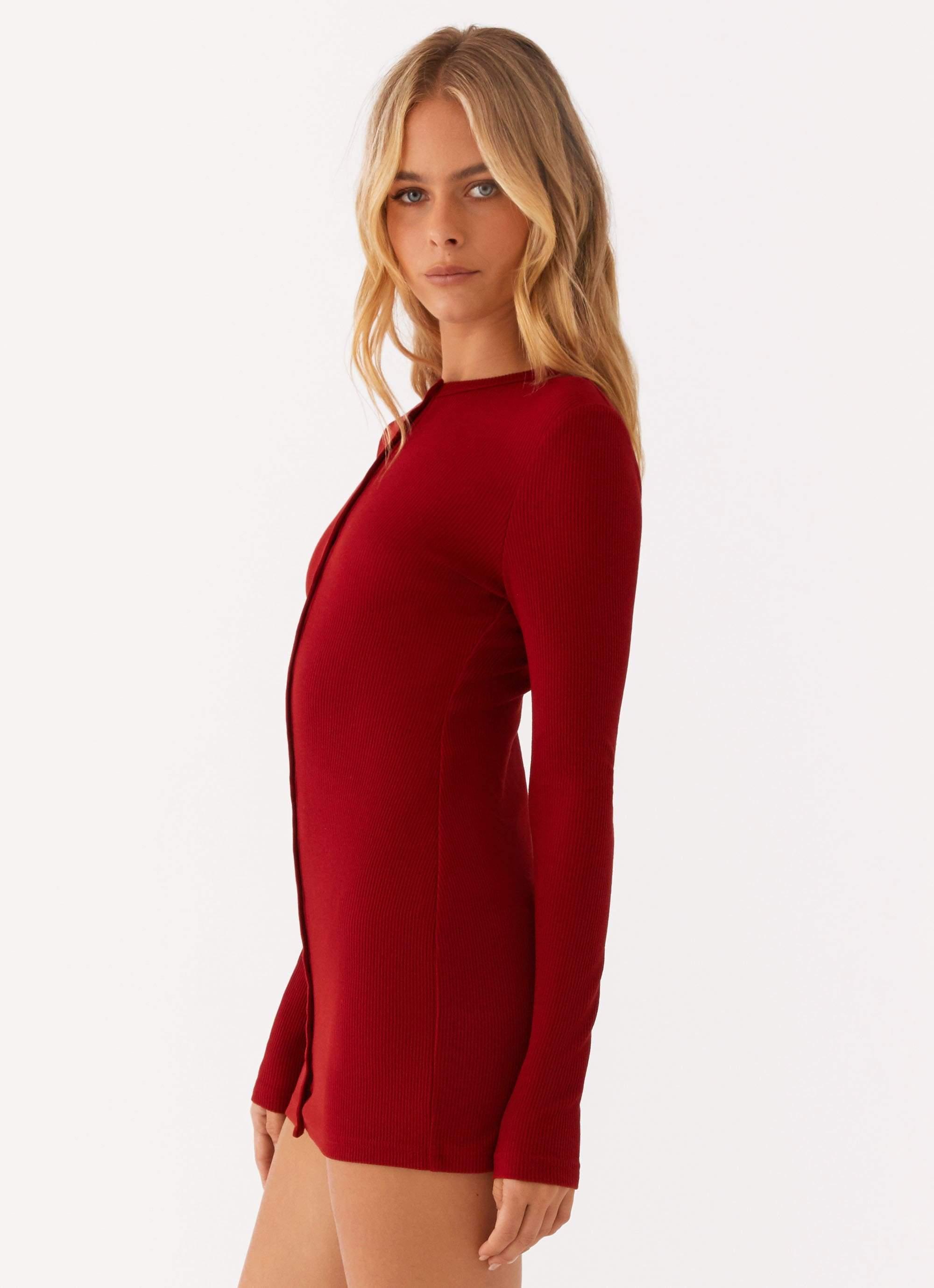 Blair Long Sleeve Mini Dress - Red Product Image