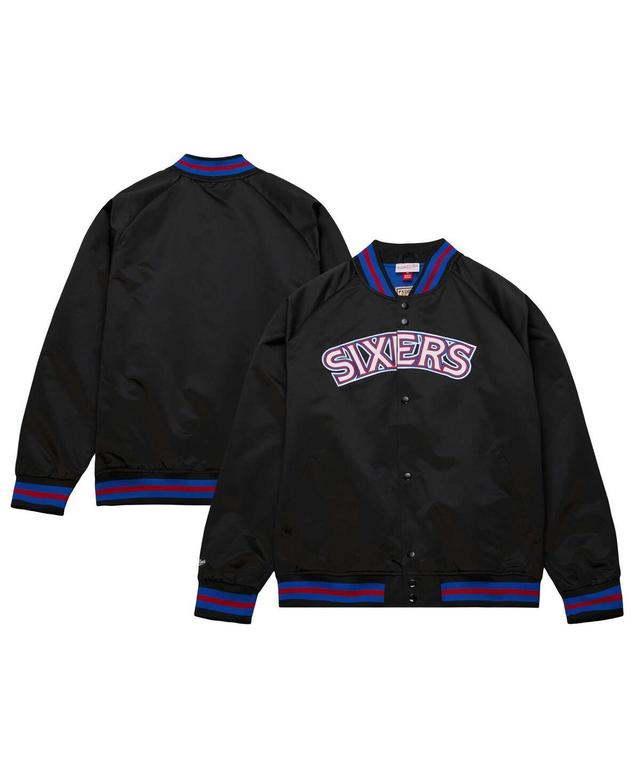 Mens Mitchell & Ness Black Philadelphia 76ers Hardwood Classics Throwback Wordmark Raglan Full-Snap Jacket Product Image