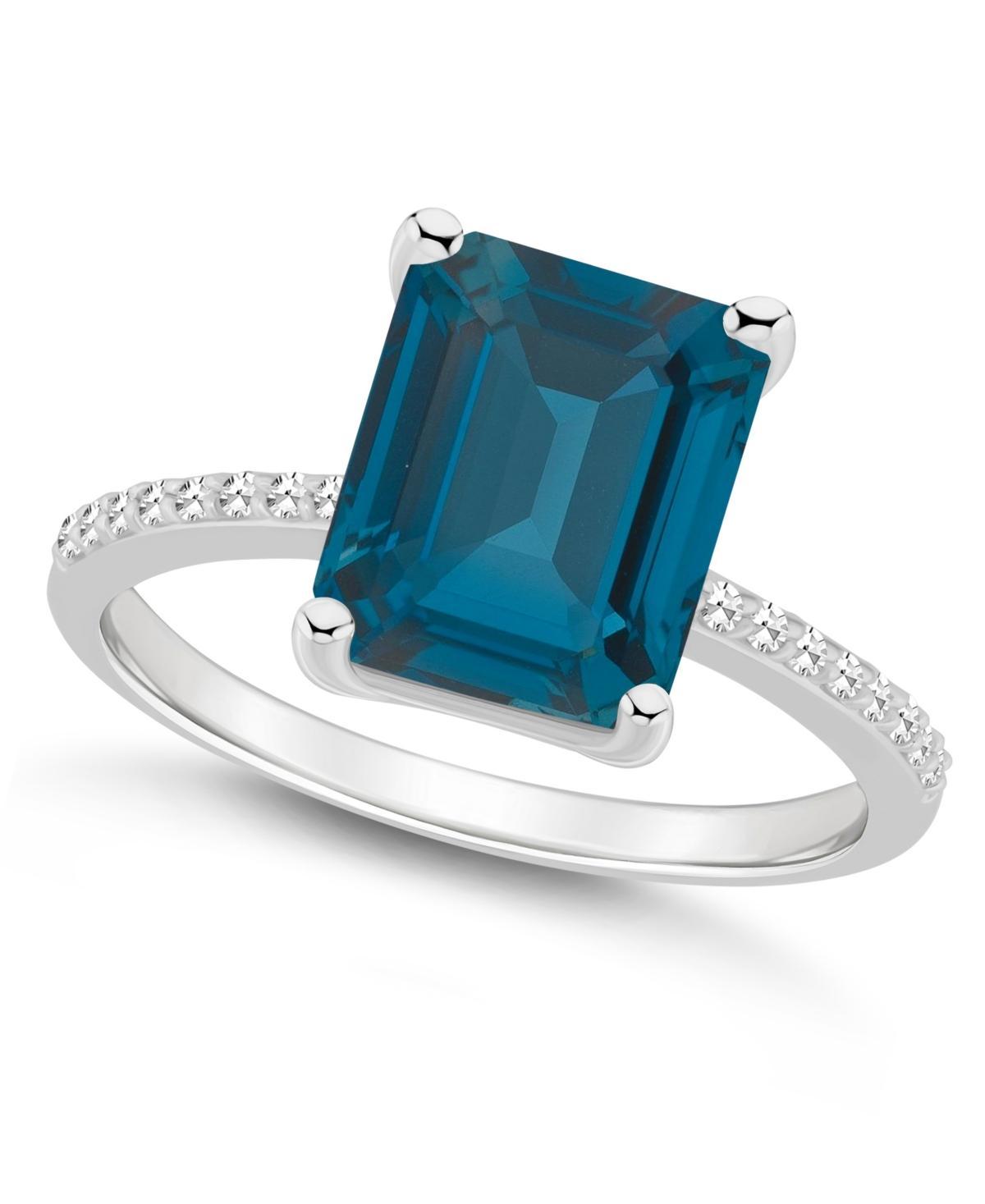 Alyson Layne Sterling Silver 10 mm x 8 mm Emerald Cut Gemstone & 1/10 Carat T.W. Diamond Ring, Womens, London Blue Topaz Product Image