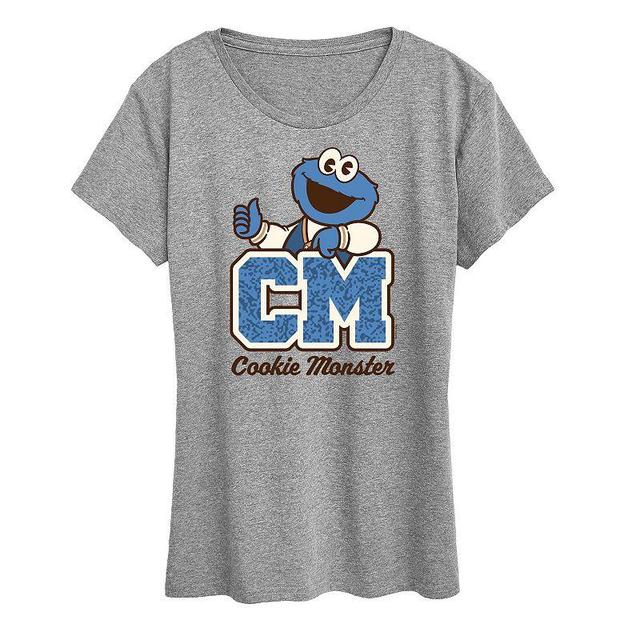 Womens Sesame Street Cookie Collegiate Graphic Tee, Girls Grey Gray Product Image