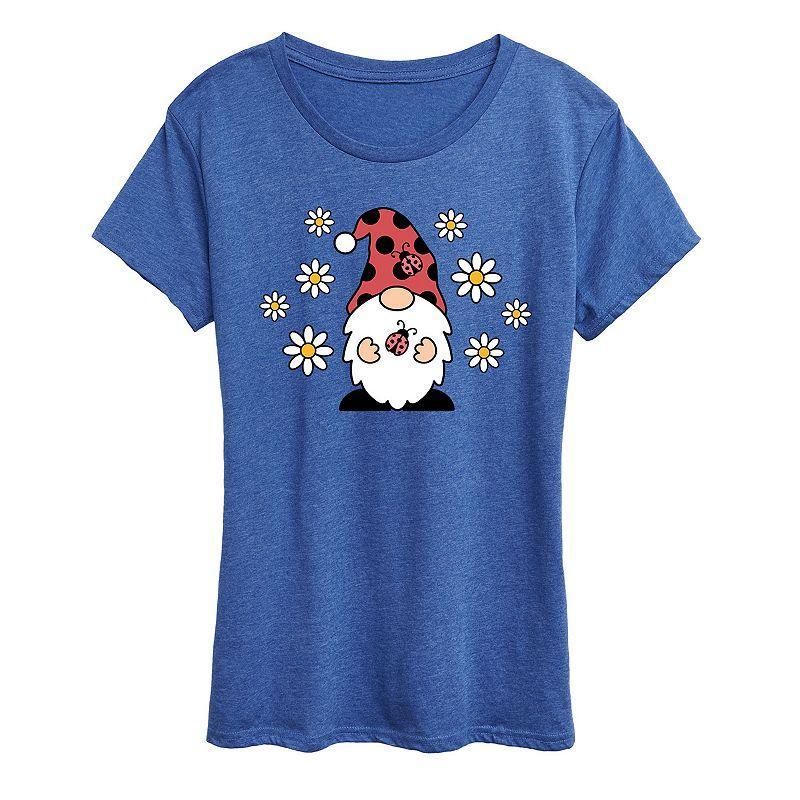 Womens Ladybug Gnome Graphic Tee Grey Royal Blue Product Image