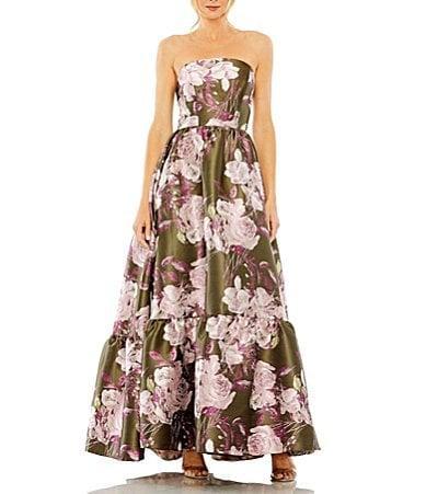 Womens Floral Brocade Strapless Gown Product Image