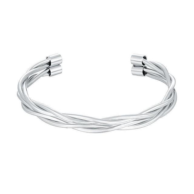 LYNX Mens Stainless Steel Twist Cuff Bracelet White Product Image