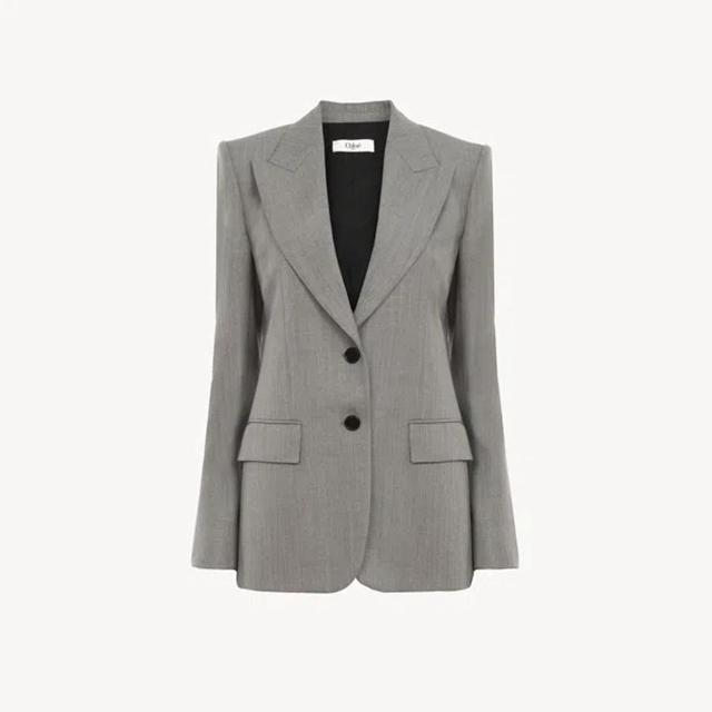 CHLOÉ Tailored Jacket In Wool Grain De Poudre Grey Size 10 100% Wool, Horn Bubalus Bubalis, Farmed, Coo In Product Image