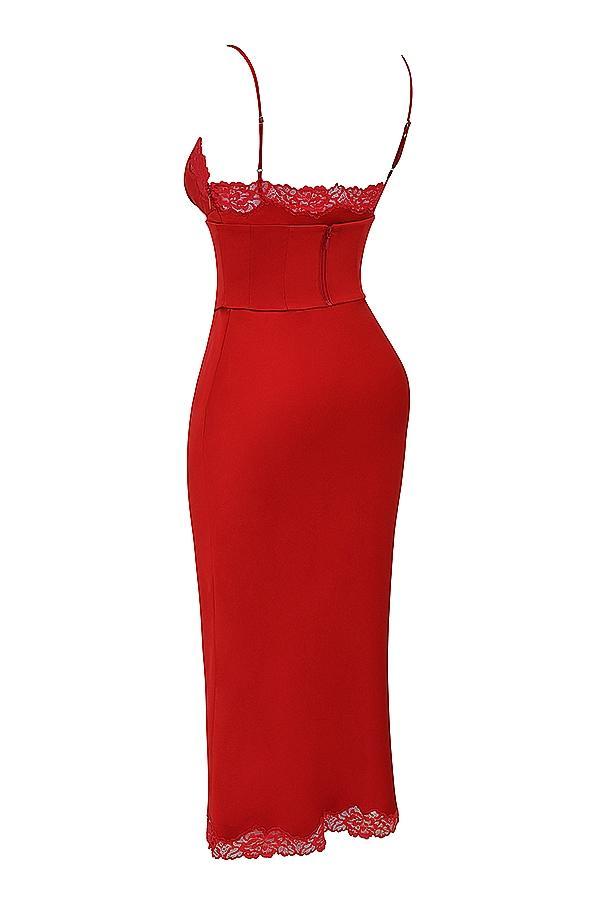 Salma Red Rose Satin Slip Dress Product Image